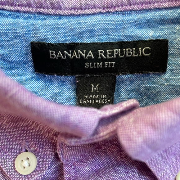 Mens Banana Republic slim fit medium long sleeve button down linen cotton purple - Picture 3 of 4